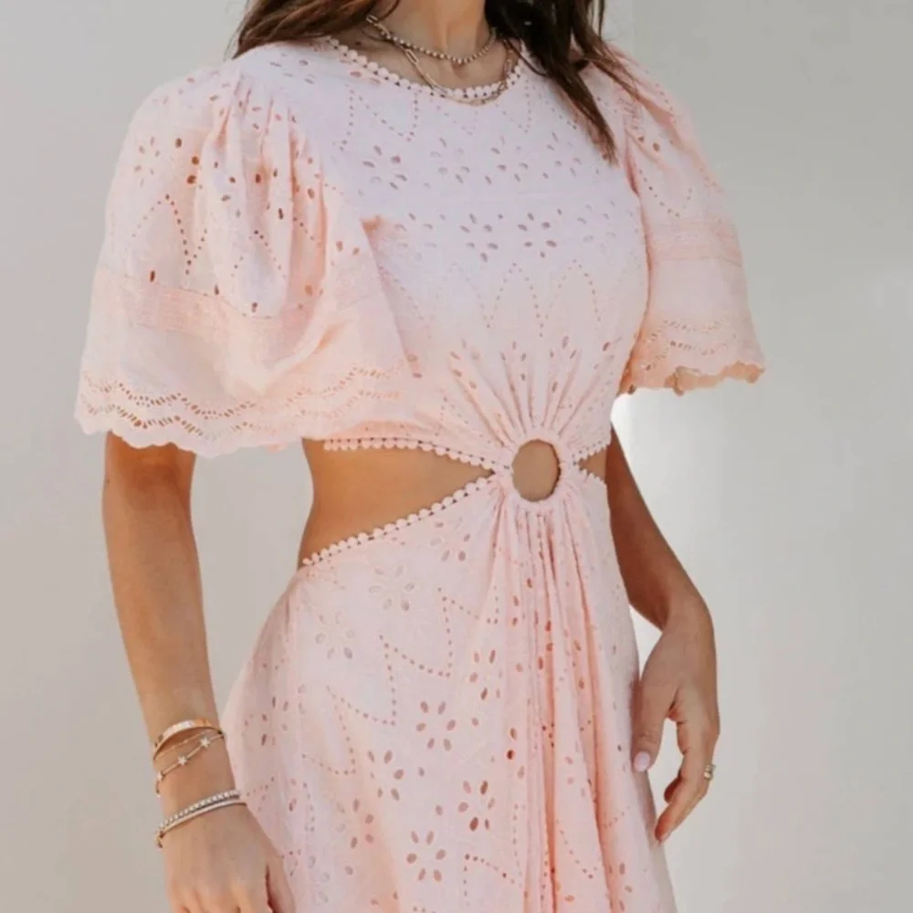 VICI Delilah Eyelet Cutout Maxi Dress Peach Pink Small S NWT boho romantic - Picture 9 of 16
